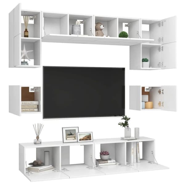 vidaXL TV-benksett 8 deler hvit sponplate