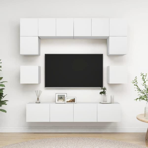 vidaXL TV-benksett 8 deler hvit sponplate