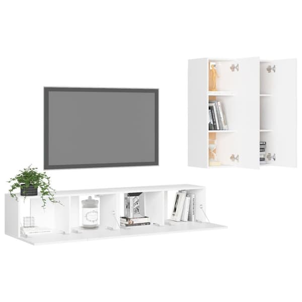 vidaXL TV-benksett 4 deler hvit sponplate