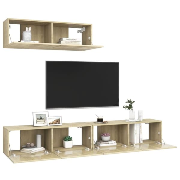 vidaXL TV-benksett 3 deler sonoma eik sponplate
