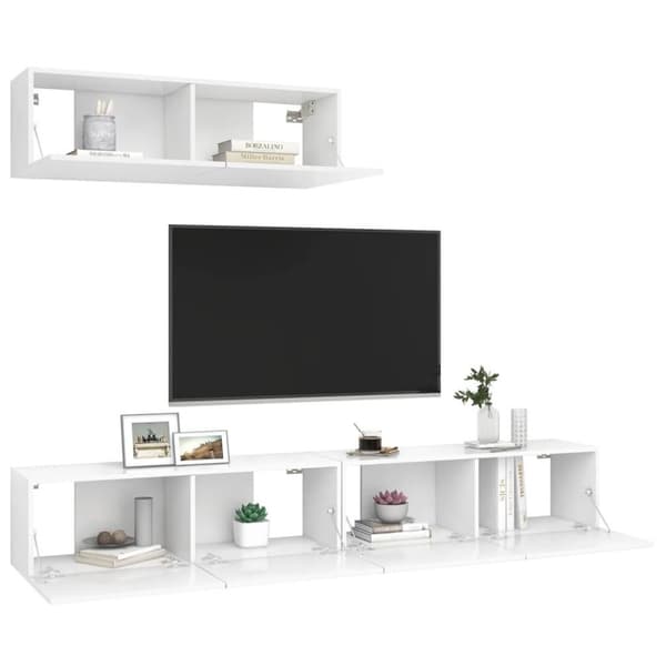 vidaXL TV-benksett 3 deler hvit sponplate