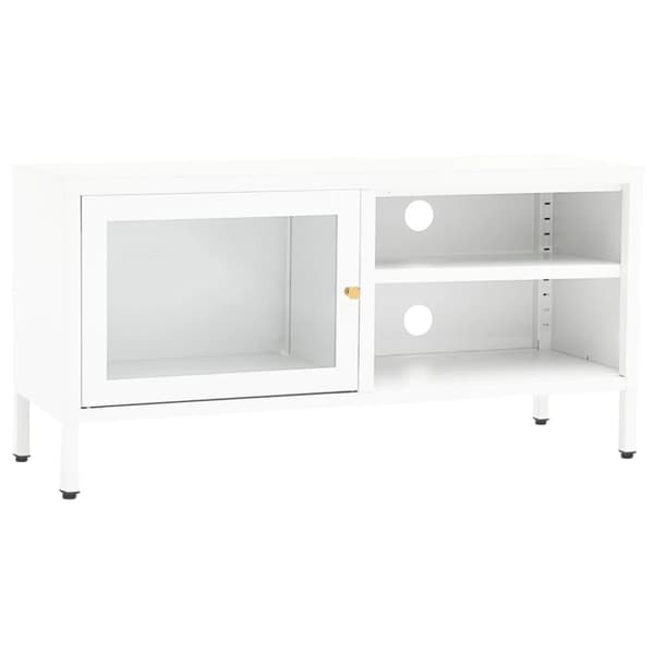 vidaXL TV-benk hvit 90x30x44 cm stål og glass