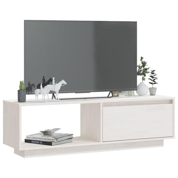 vidaXL TV-bänk vit 110x30x33,5 cm massiv furu