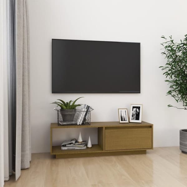 vidaXL TV-taso hunajanruskea 110x30x33,5 cm täysi mänty