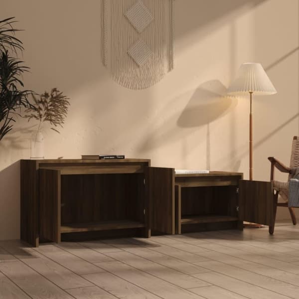 vidaXL tv-skab 146,5x35x50 cm spånplade brun egetræsfarve