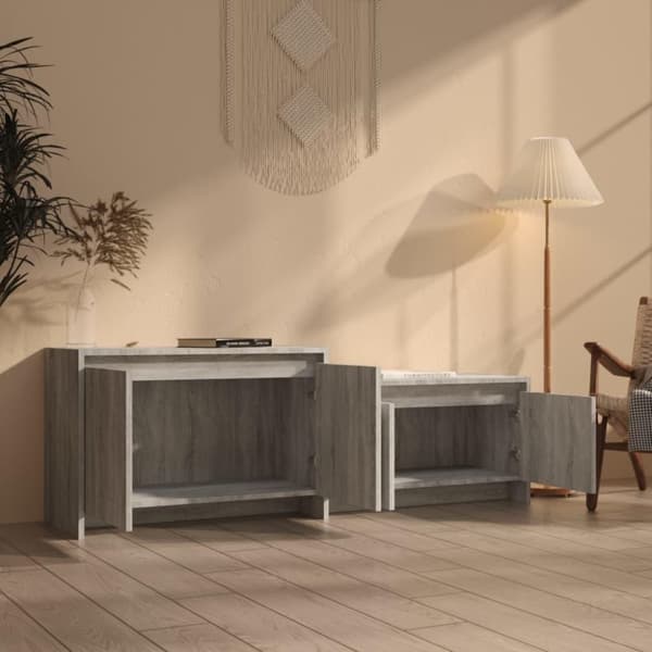 vidaXL tv-bord 146,5x35x50 cm spånplade grå sonoma-eg