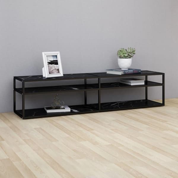 vidaXL tv-bord 180x40x40,5 cm hærdet glas marmoreffekt sort