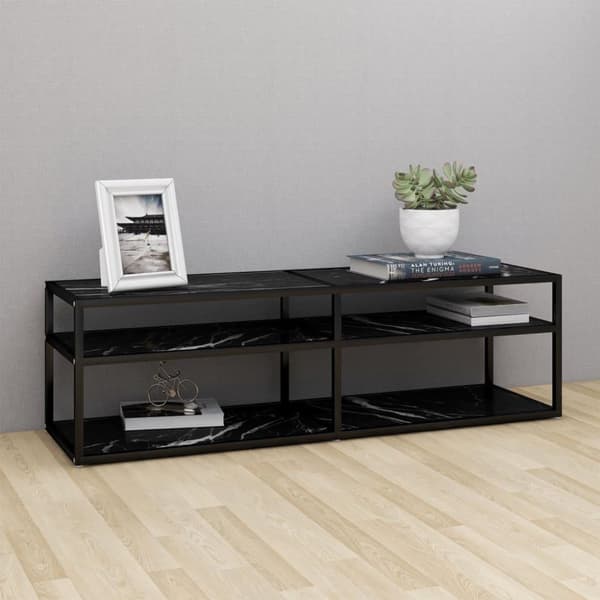vidaXL TV-benk svart marmor 140x40x40,5 cm herdet glass