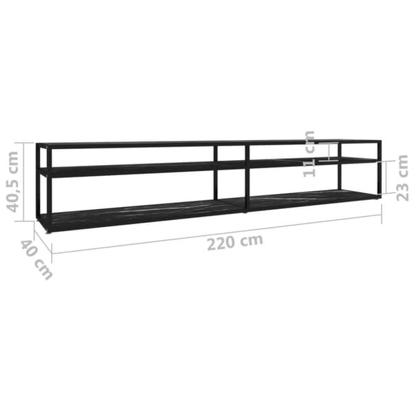 vidaXL tv-bord 220x40x40,5 cm hærdet glas marmoreffekt sort