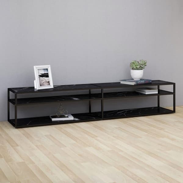 vidaXL tv-bord 220x40x40,5 cm hærdet glas marmoreffekt sort