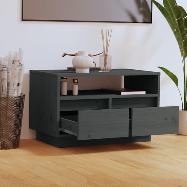 vidaXL Tv-bänk grå 60x35x37 cm massiv furu