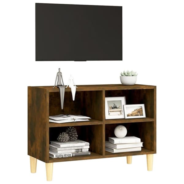 vidaXL TV-benk med ben i heltre røkt eik 69,5x30x50 cm
