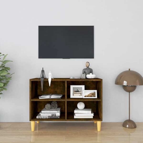 vidaXL TV-benk med ben i heltre røkt eik 69,5x30x50 cm