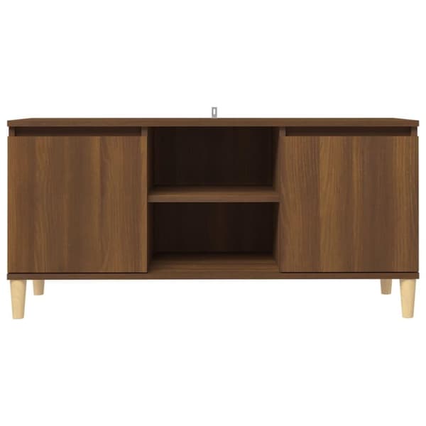 vidaXL TV-benk med ben i heltre brun eik 103,5x35x50 cm