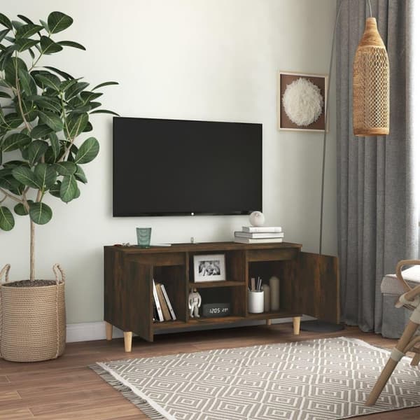 vidaXL TV-benk med ben i heltre røkt eik 103,5x35x50 cm