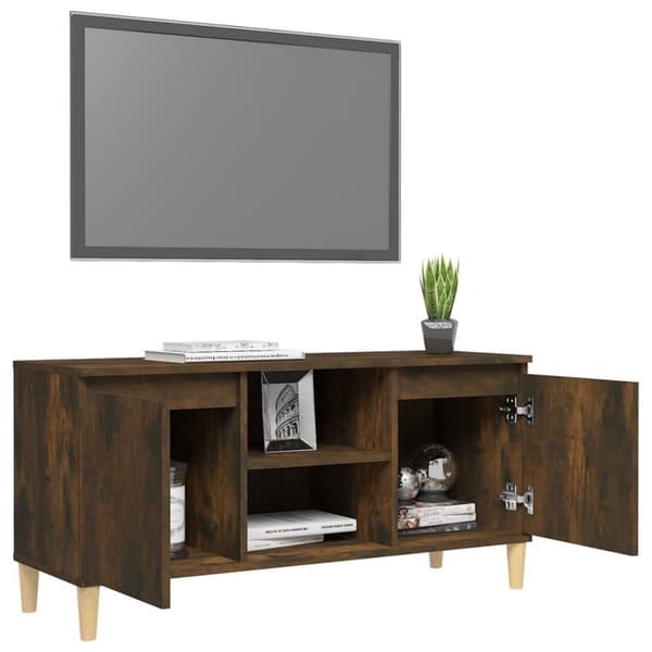 vidaXL TV-benk med ben i heltre røkt eik 103,5x35x50 cm