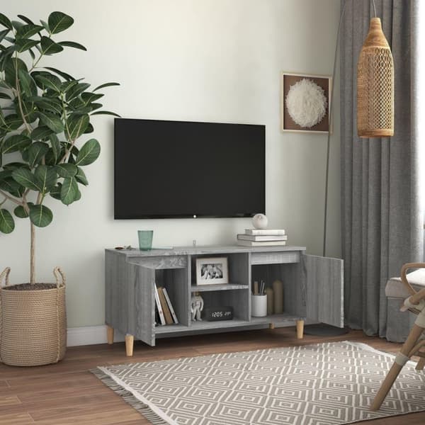vidaXL TV-bänk med massiva träben grå sonoma 103,5x35x50 cm