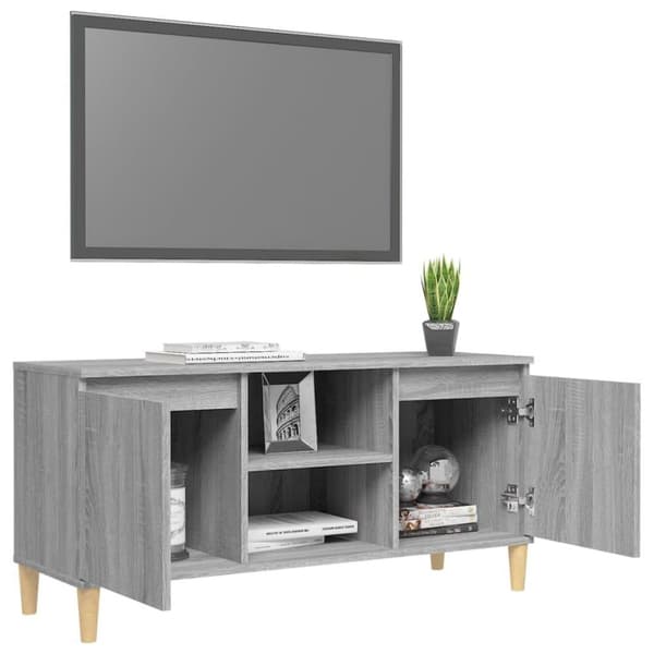 vidaXL TV-bänk med massiva träben grå sonoma 103,5x35x50 cm