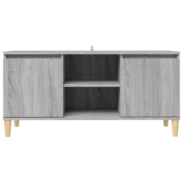 vidaXL TV-bänk med massiva träben grå sonoma 103,5x35x50 cm
