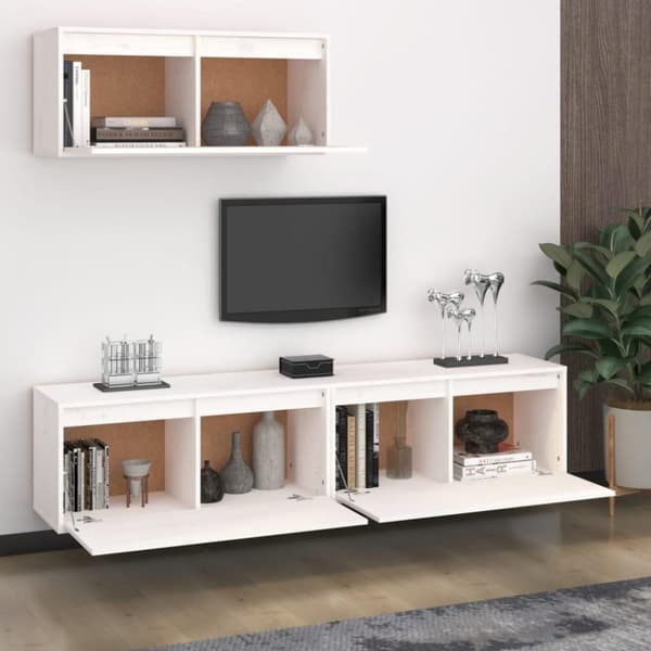 vidaXL Tv-bänk 3 st vit massiv furu