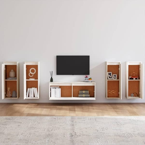 vidaXL TV-benker 5 stk hvit heltre furu