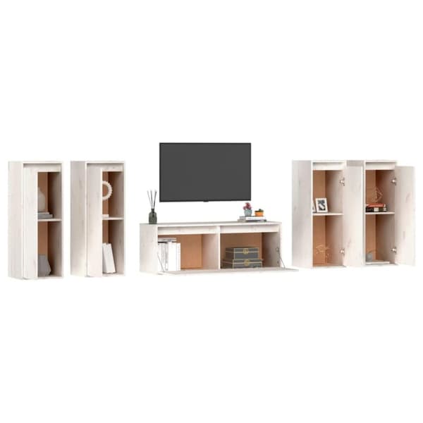 vidaXL TV-benker 5 stk hvit heltre furu