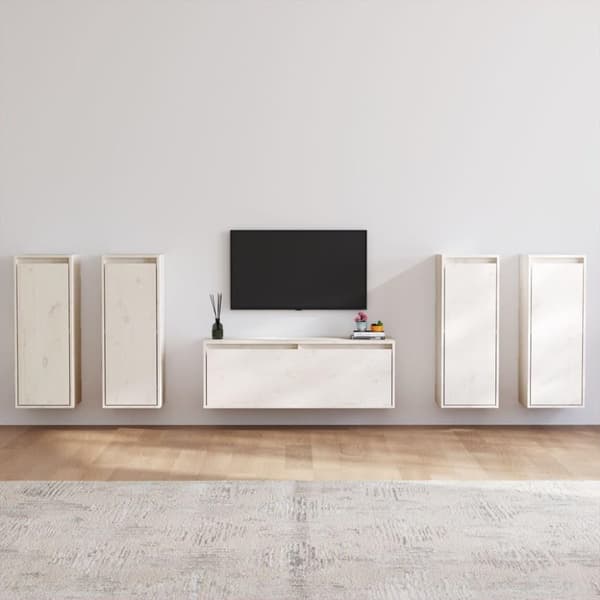 vidaXL TV-benker 5 stk hvit heltre furu