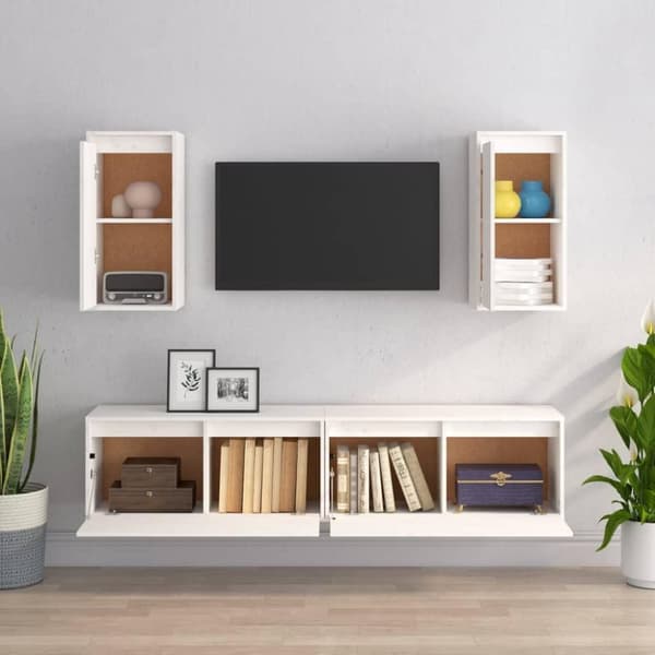 vidaXL TV-benker 4 stk hvit heltre furu