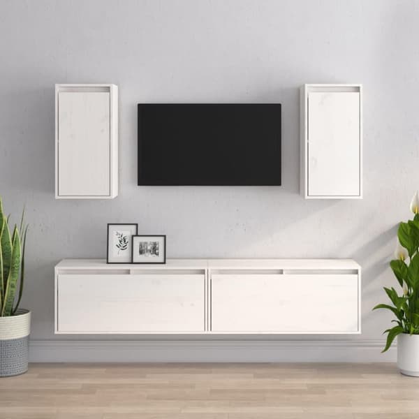 vidaXL TV-benker 4 stk hvit heltre furu