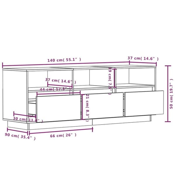 vidaXL TV-benk 140x37x50 cm heltre furu