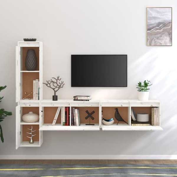 vidaXL TV-benker 4 stk hvit heltre furu