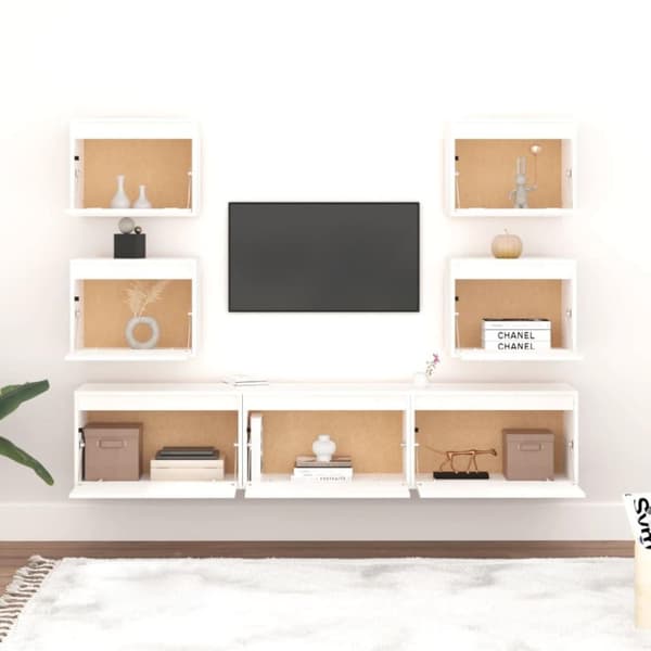 vidaXL TV-benker 7 stk hvit heltre furu
