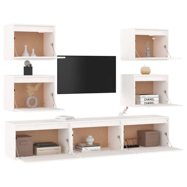 vidaXL TV-benker 7 stk hvit heltre furu