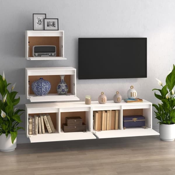 vidaXL TV-benker 4 stk hvit heltre furu