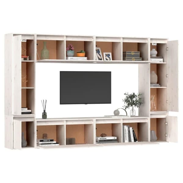 vidaXL Tv-bänk 8 delar vit massiv furu