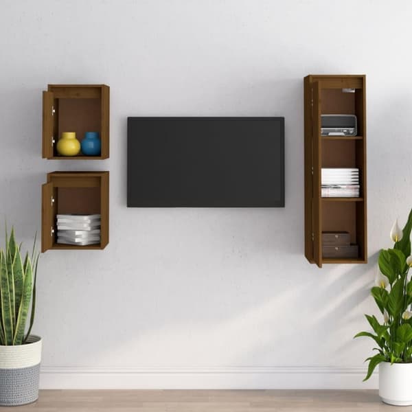 vidaXL TV-benker 3 stk honningbrun heltre furu