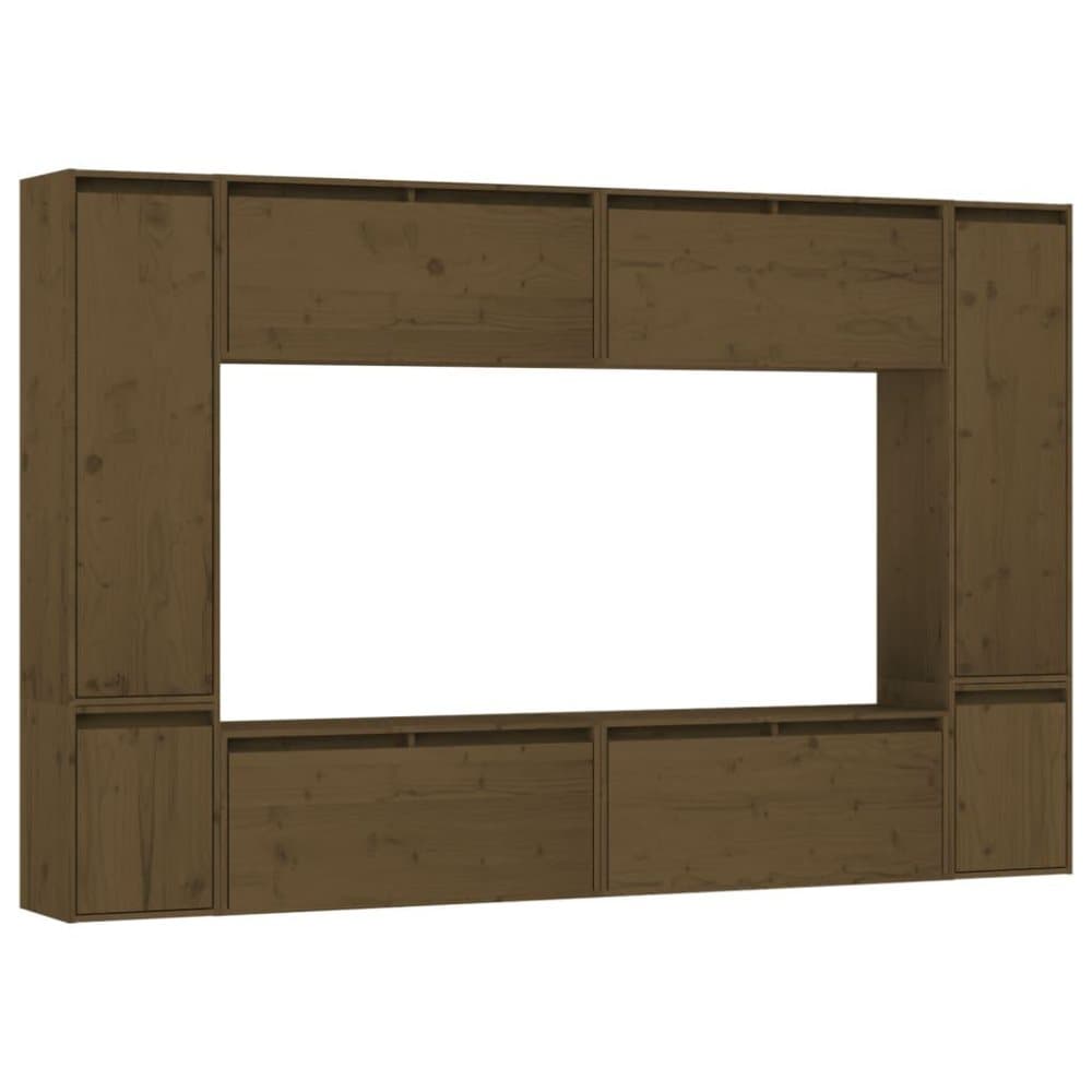 vidaXL Tv-bänk 8 delar honungsbrun massiv furu