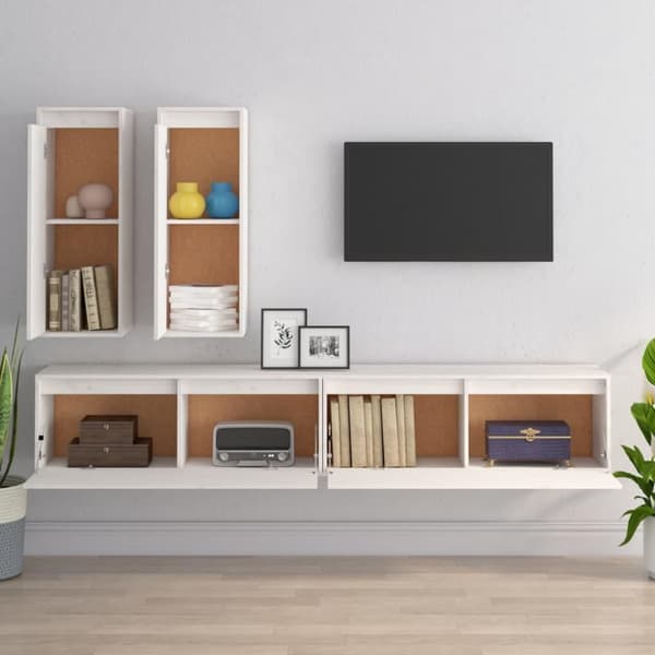 vidaXL TV-benker 4 stk hvit heltre furu