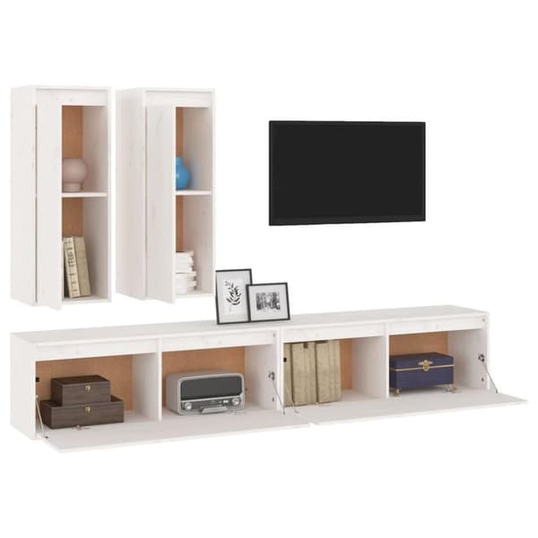 vidaXL TV-benker 4 stk hvit heltre furu