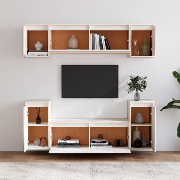 vidaXL TV-benker 6 stk hvit heltre furu