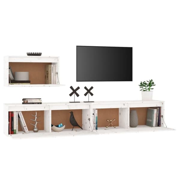 vidaXL tv-skabe 3 dele massivt fyrretræ hvid