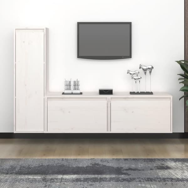 vidaXL TV-benker 3 stk hvit heltre furu
