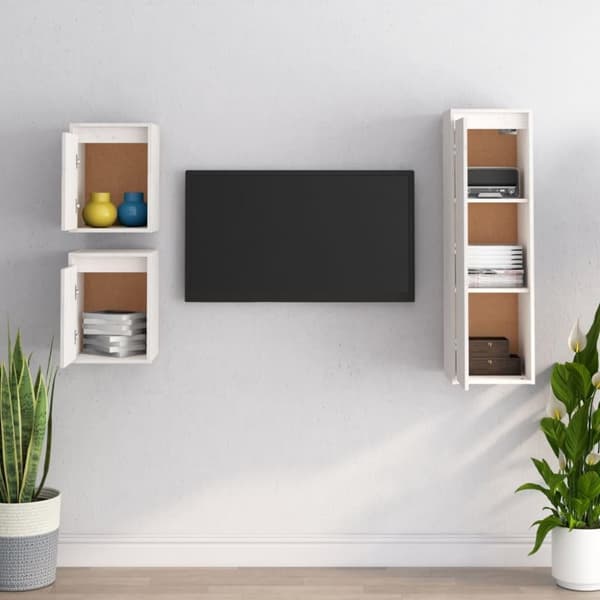 vidaXL TV-benker 3 stk hvit heltre furu