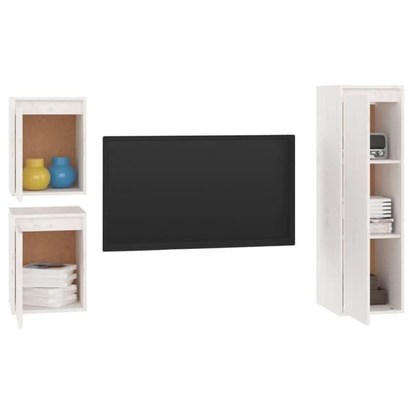 vidaXL TV-benker 3 stk hvit heltre furu