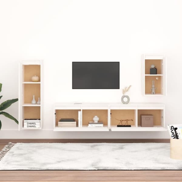 vidaXL TV-benker 4 stk hvit heltre furu