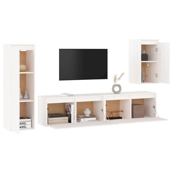 vidaXL TV-benker 4 stk hvit heltre furu