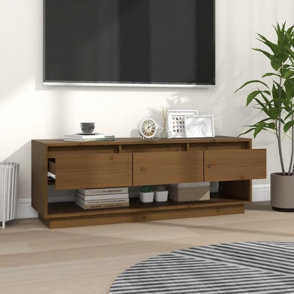 vidaXL Tv-bänk honungsbrun 110,5x34x40 cm massiv furu