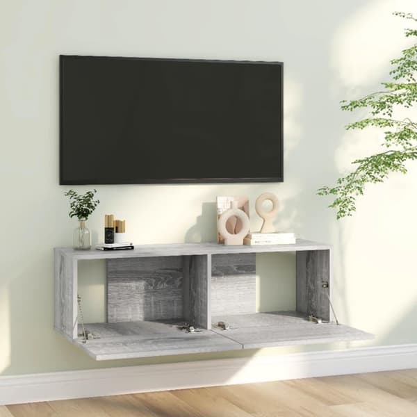 vidaXL Tv-bänk för vägg grå sonoma 100x30x30 cm konstruerat trä