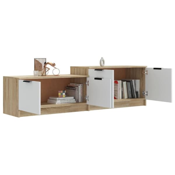 vidaXL Tv-bänk vit och sonoma-ek 158,5x36x45 cm konstruerat trä