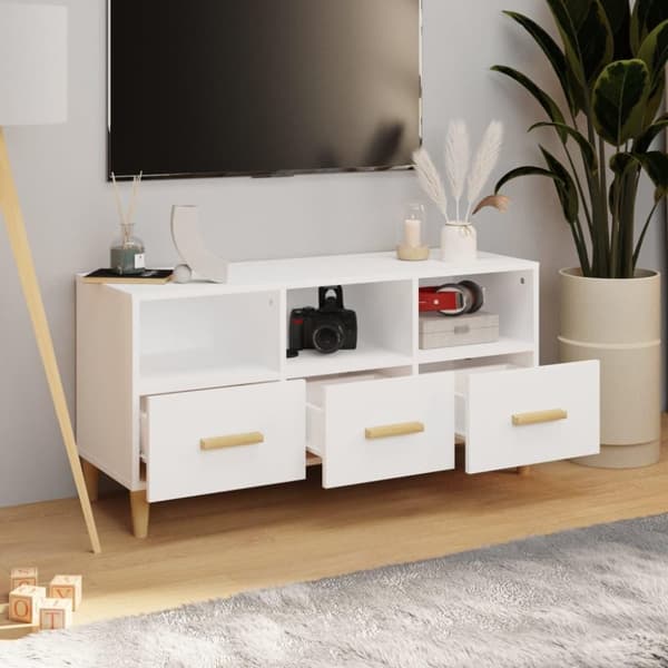 vidaXL Tv-bänk vit 102x36x50 cm konstruerat trä